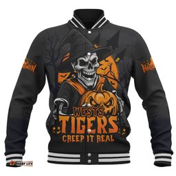 Amazing Aussie Wests Tigers Dark Moon Rugby Halloween Battle Edition Baseball Jacket