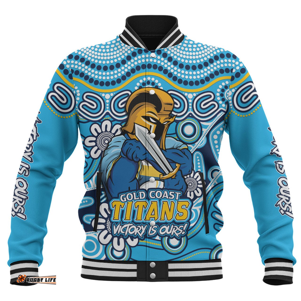 Amazing Aussie Gold Coast Titans Aboriginal Inspired Tough Fan Rugby For Life Baseball Jacket
