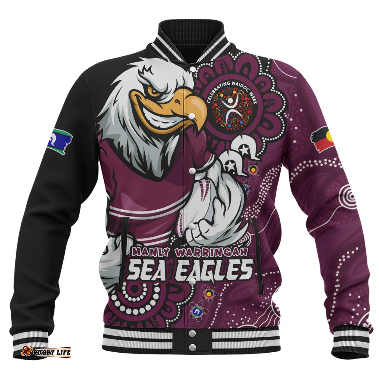 Amazing Aussie Manly Warringah Sea Eagles Power Through Generations NAIDOC Edition Baseball Jacket