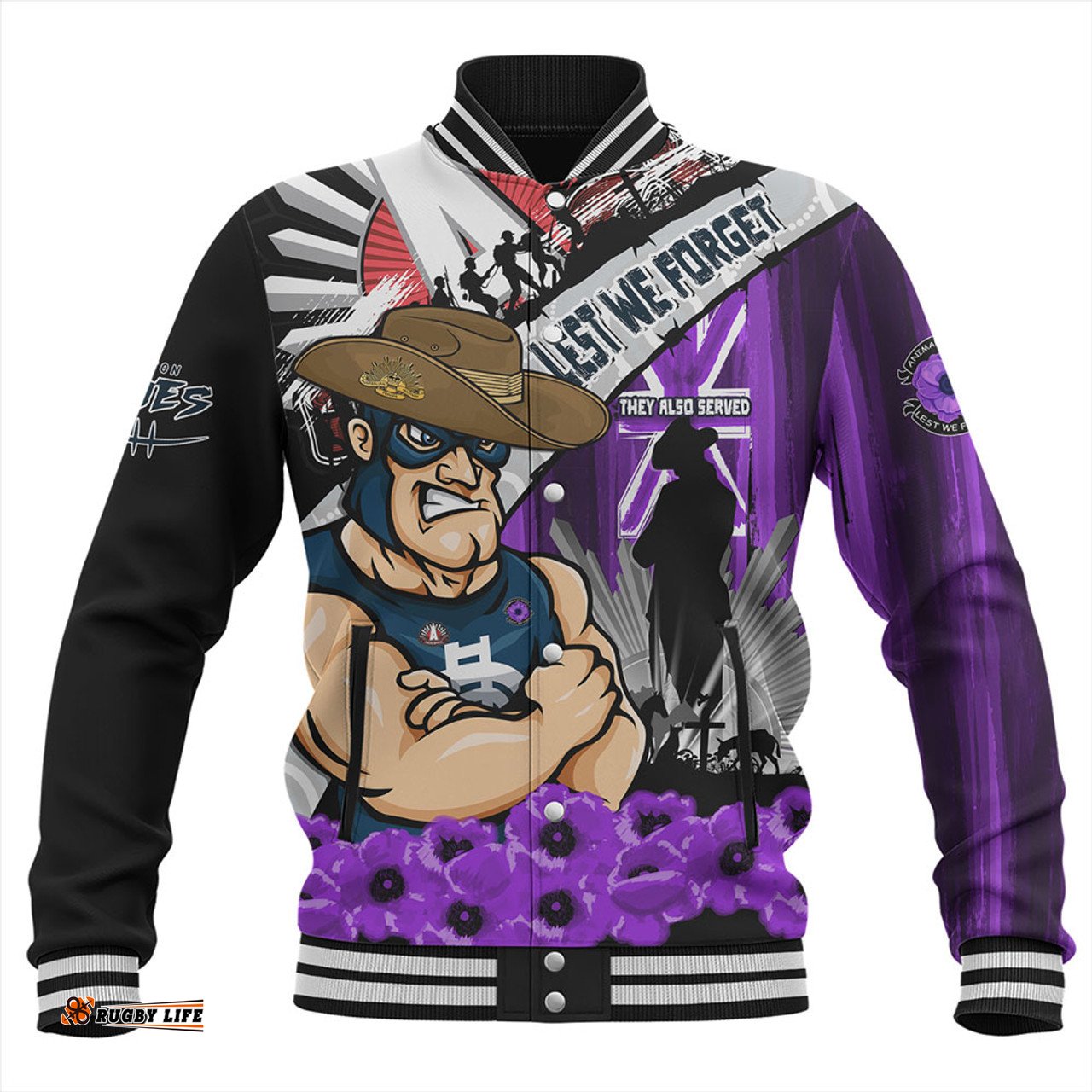 Amazing Aussie Carlton ANZAC Day Honor Purple Valor And Spirit Baseball Jacket