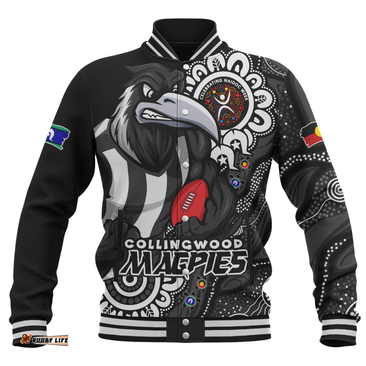 Amazing Aussie Collingwood Power Through Generations NAIDOC Edition Baseball Jacket