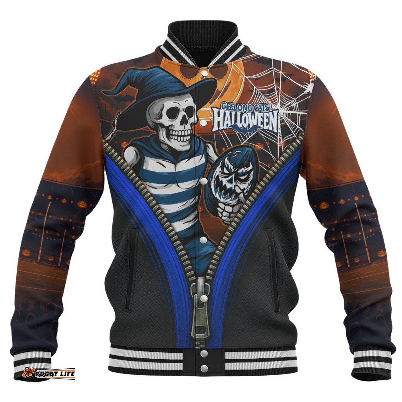 Amazing Aussie Geelong Cats Halloween Night Reaper Baseball Jacket