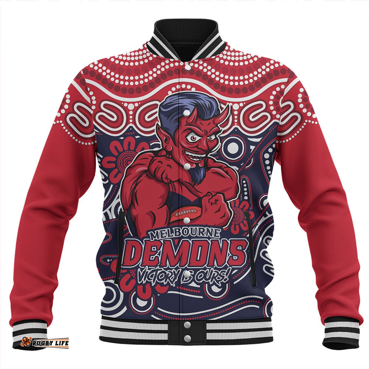Amazing Aussie Melbourne Aboriginal Inspired Tough Fan Football For Life Baseball Jacket