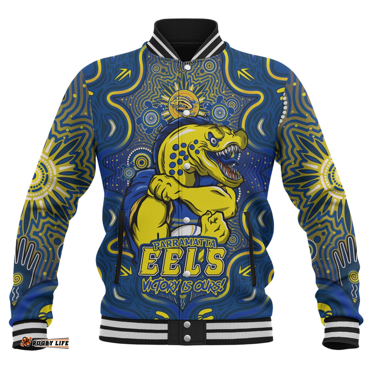 Amazing Aussie Parramatta Eels Aboriginal Pattern Inspired Victory Is Ours Baseball Jacket