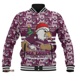 Amazing Aussie Manly Warringah Sea Eagles Merry Ugly Christmas Comic Style Baseball Jacket