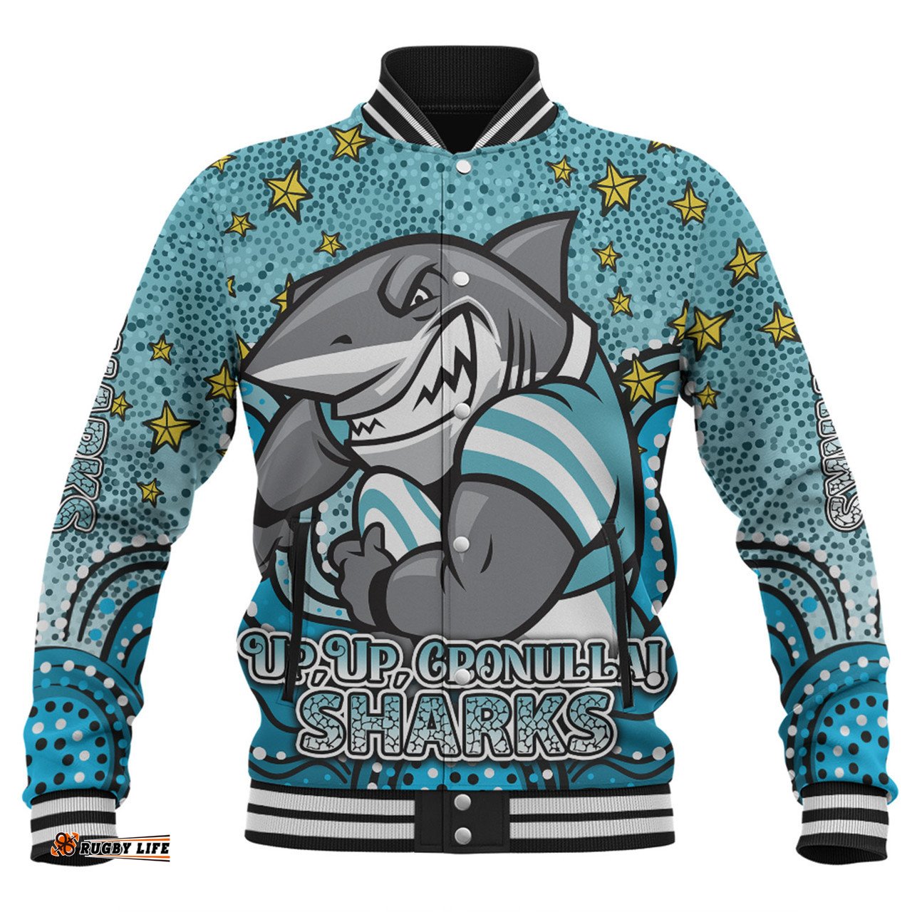 Amazing Aussie Cronulla Sutherland Sharks Custom Custom With Aboriginal Inspired Style Of Dot Painting Patterns Baseball Jacket