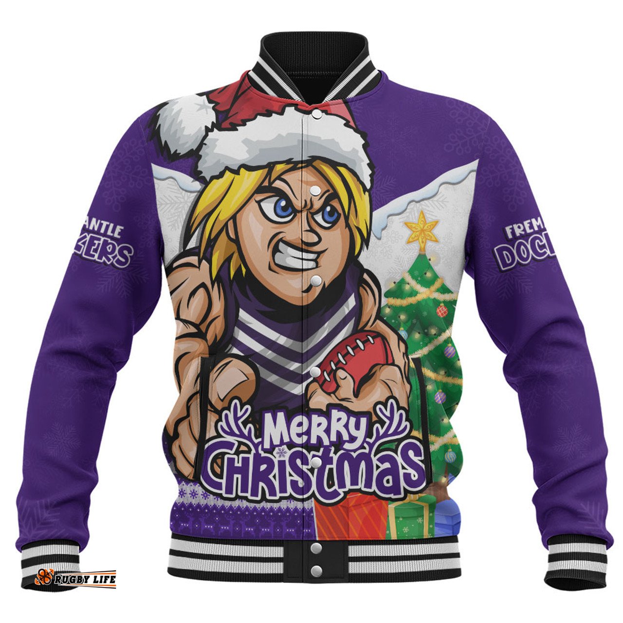 Amazing Aussie Fremantle Santa Scoring Touchdown On Christmas Game Day Baseball Jacket