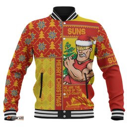 Amazing Aussie Gold Coast SUNS Merry Christmas Knit Style Festive Spirit Baseball Jacket