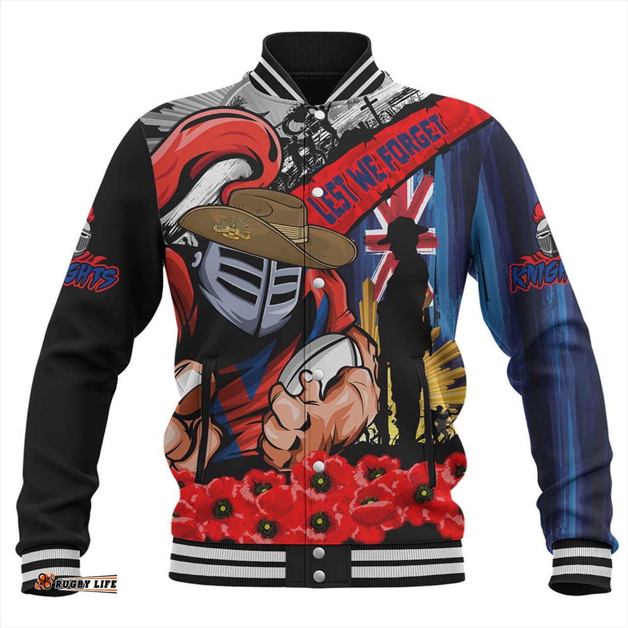 Amazing Aussie Newcastle Knights United In Spirit Anzac Day Tribute Baseball Jacket