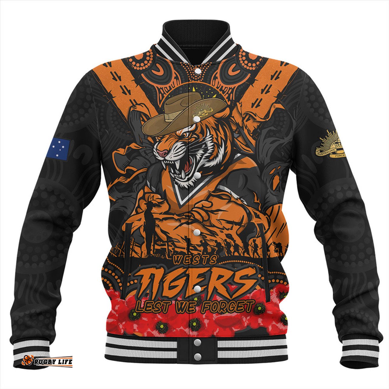 Amazing Aussie Wests Tigers Ripped Legacy Of The Game The ANZAC Spirit Lives On Baseball Jacket