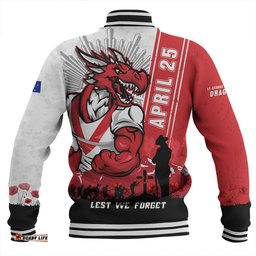 Amazing Aussie St. George Illawarra Dragons Anzac Day Lest We Forget Strong Fighting Spirit Baseball Jacket