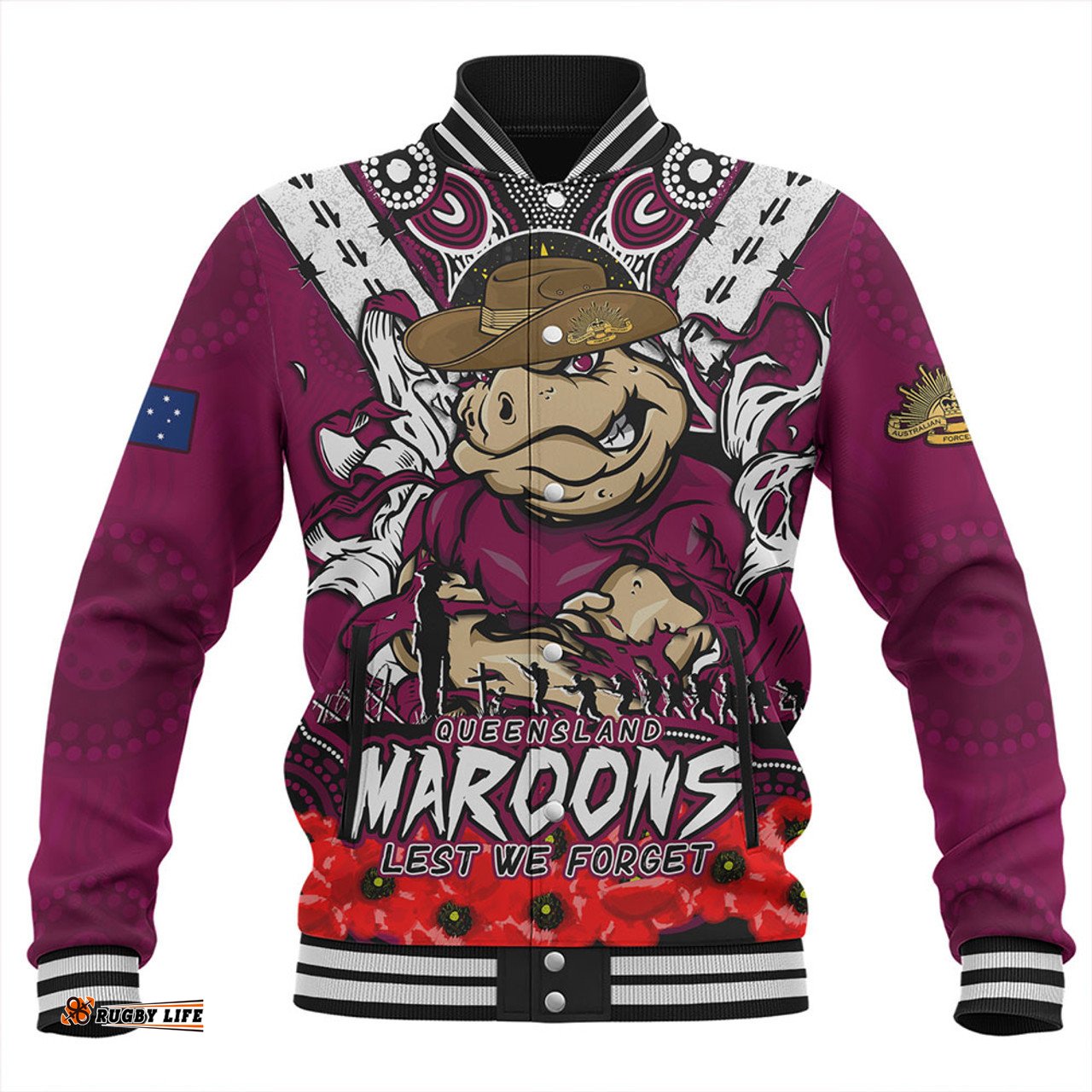 Amazing Aussie Queensland Maroons Ripped Legacy Of The Game The ANZAC Spirit Lives On Baseball Jacket