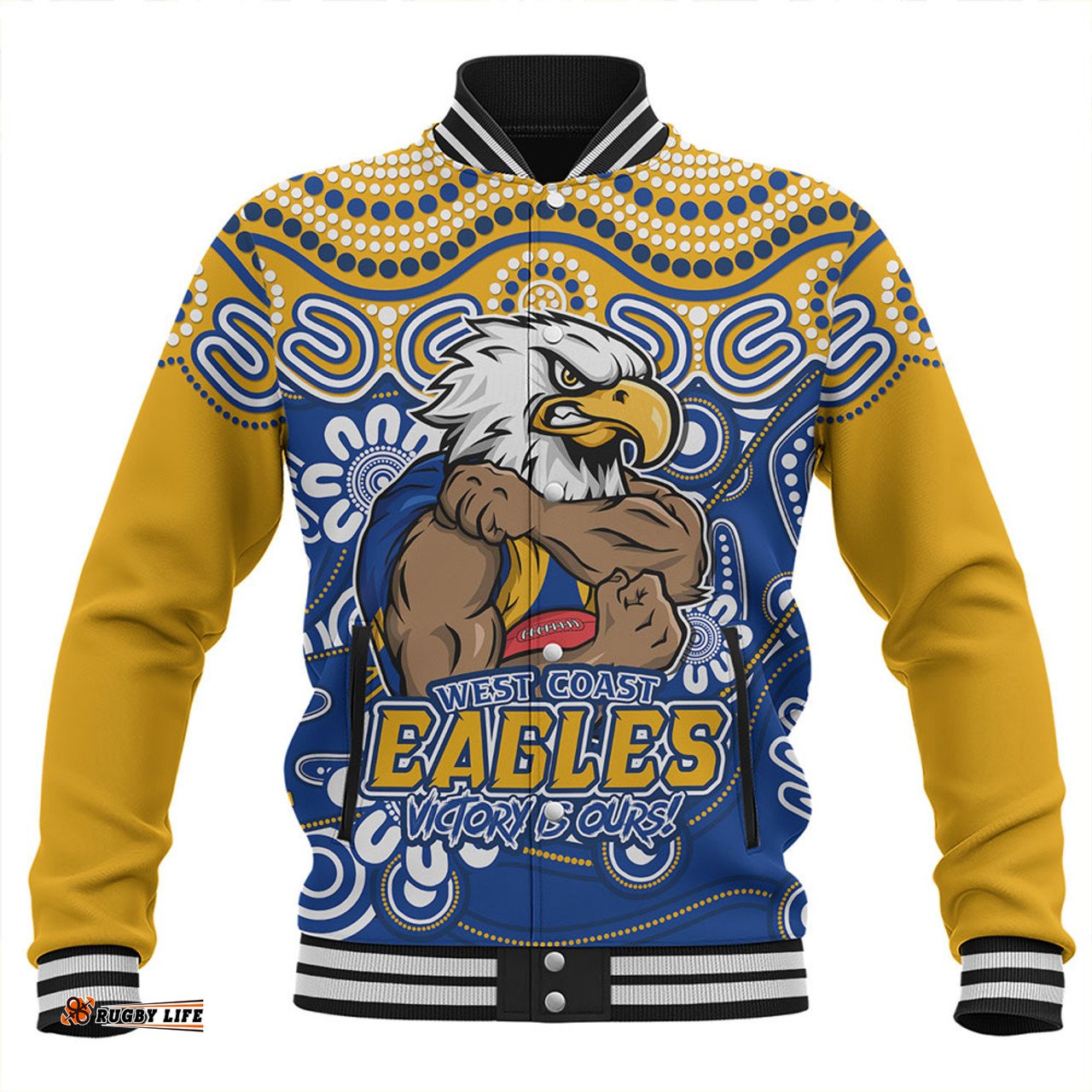 Amazing Aussie West Coast Eagles Aboriginal Inspired Tough Fan Football For Life Baseball Jacket