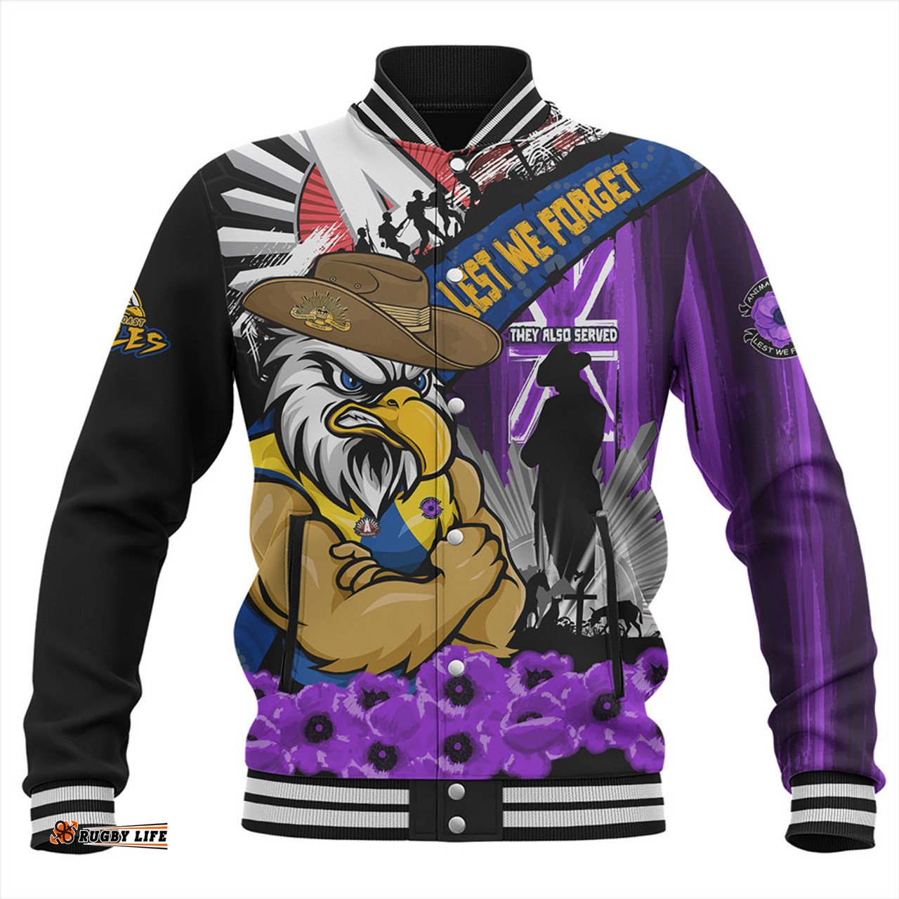 Amazing Aussie West Coast Eagles ANZAC Day Honor Purple Valor And Spirit Baseball Jacket