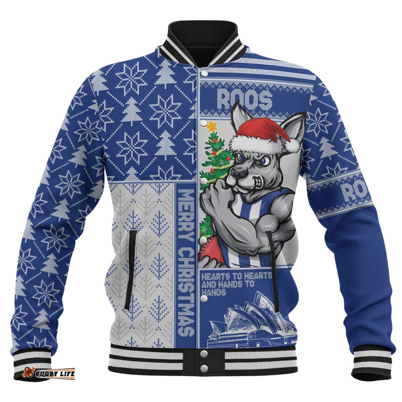Amazing Aussie North Melbourne Merry Christmas Knit Style Festive Spirit Baseball Jacket