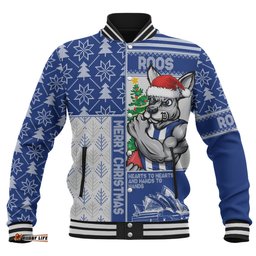 Amazing Aussie North Melbourne Merry Christmas Knit Style Festive Spirit Baseball Jacket