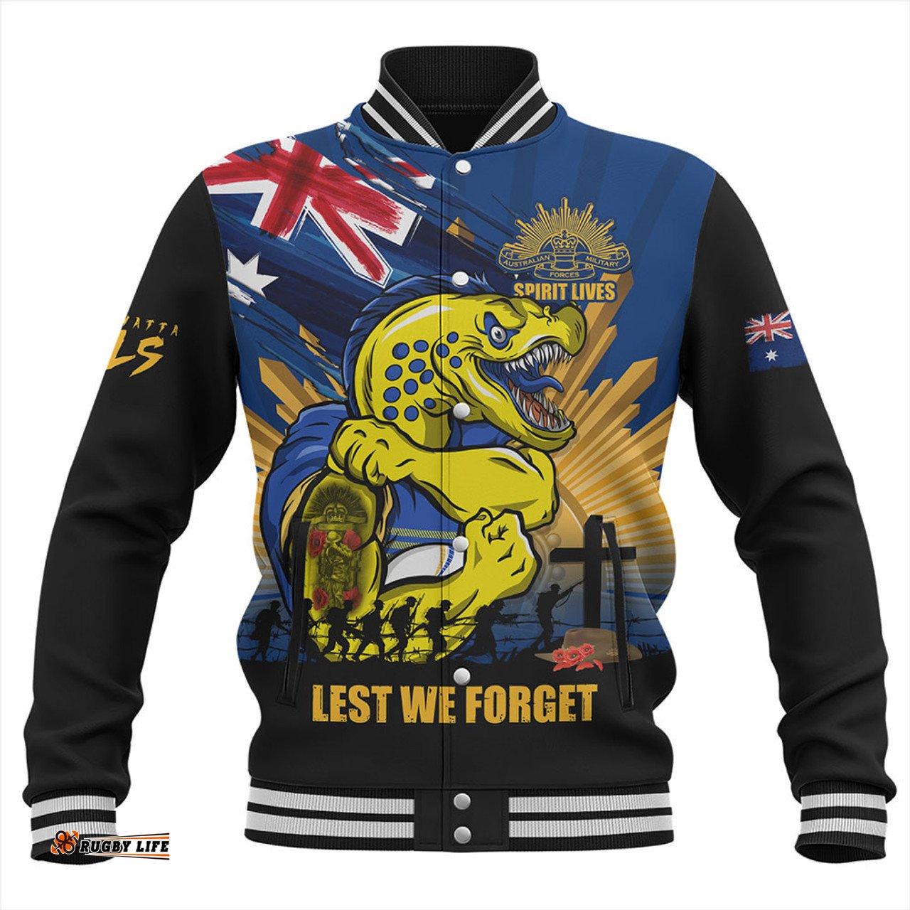 Amazing Aussie Parramatta Eels Fearless ANZAC Defender Baseball Jacket