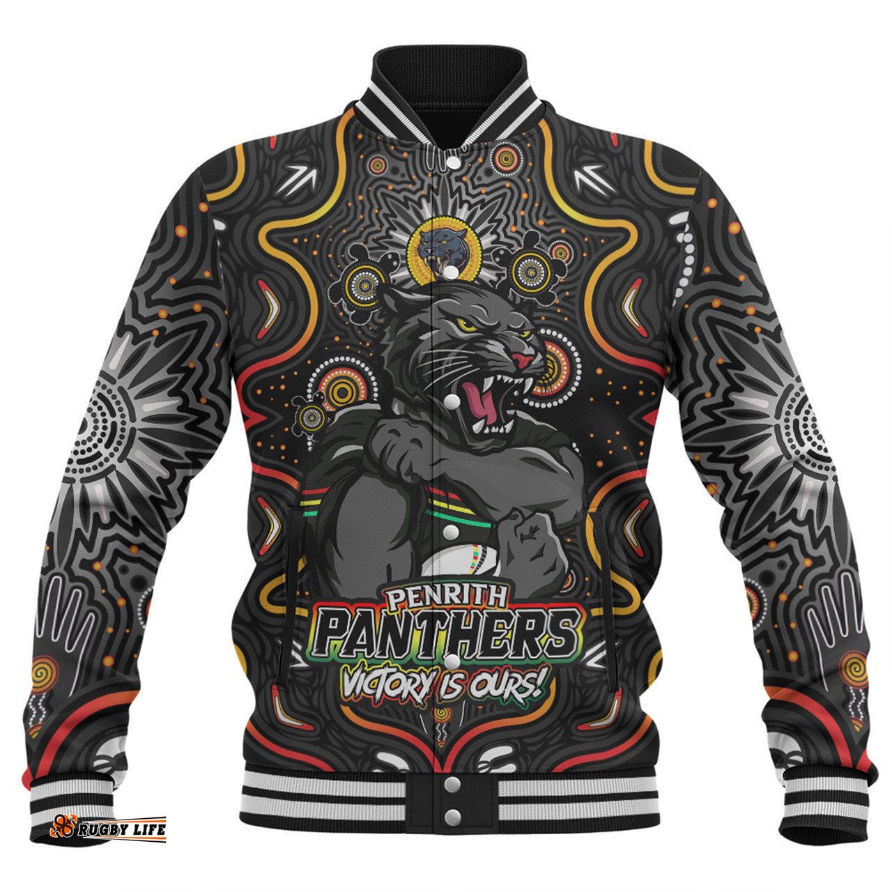 Amazing Aussie Penrith Panthers Aboriginal Pattern Inspired Victory Is Ours Baseball Jacket