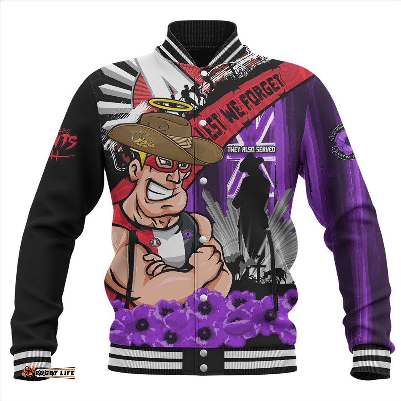 Amazing Aussie St Kilda ANZAC Day Honor Purple Valor And Spirit Baseball Jacket