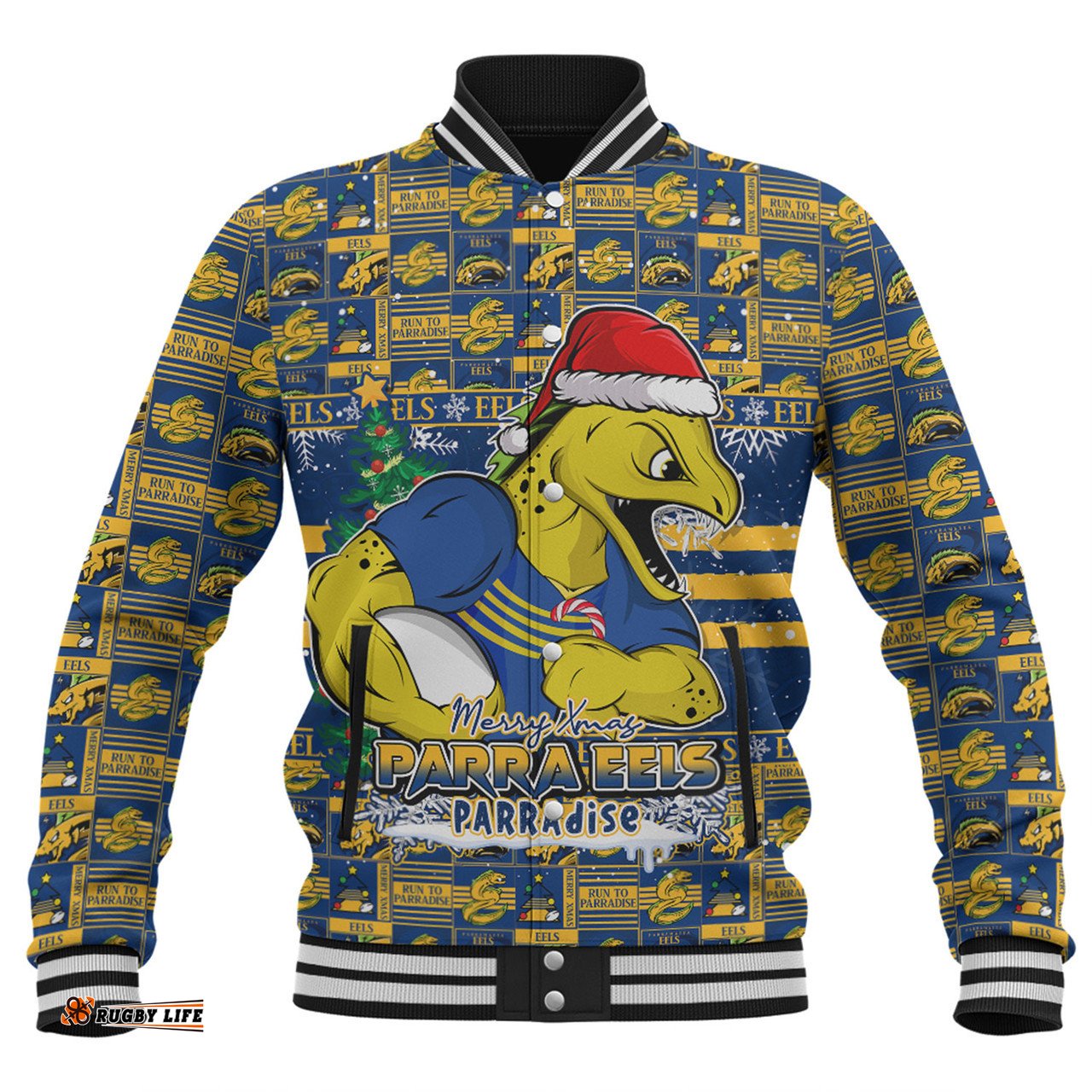 Amazing Aussie Parramatta Eels Merry Ugly Christmas Comic Style Baseball Jacket