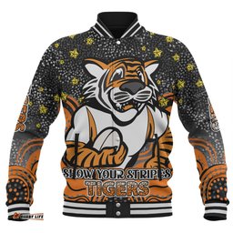 Amazing Aussie Wests Tigers Custom Custom With Aboriginal Inspired Style Of Dot Painting Patterns Baseball Jacket