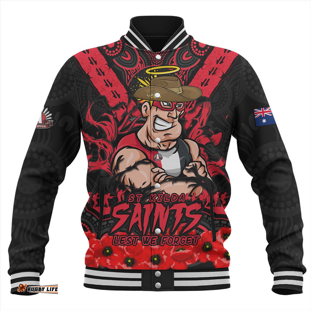 Amazing Aussie St Kilda Ripped Legacy Of The Game The ANZAC Spirit Lives On Baseball Jacket