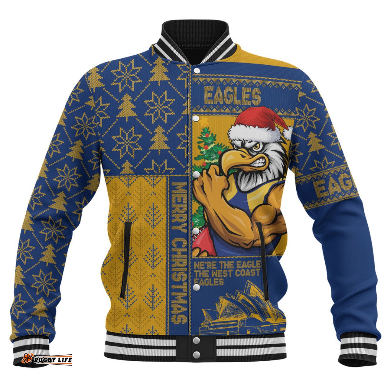 Amazing Aussie West Coast Eagles Merry Christmas Knit Style Festive Spirit Baseball Jacket