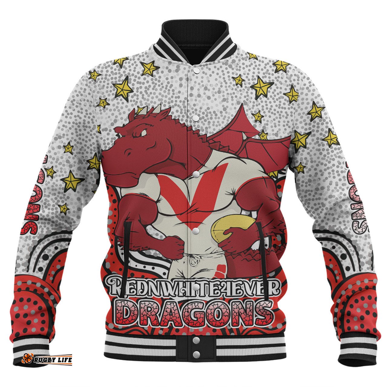 Amazing Aussie St. George Illawarra Dragons Custom Custom With Aboriginal Inspired Style Of Dot Painting Patterns Baseball Jacket