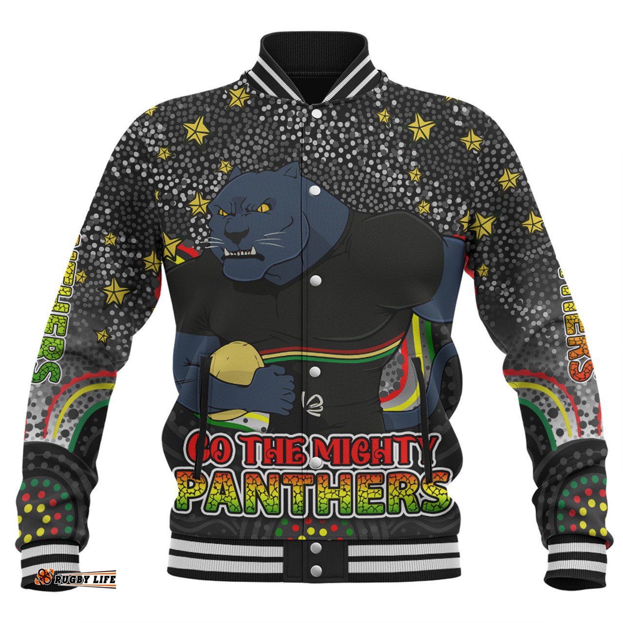 Amazing Aussie Penrith Panthers Custom Custom With Aboriginal Inspired Style Of Dot Painting Patterns Baseball Jacket