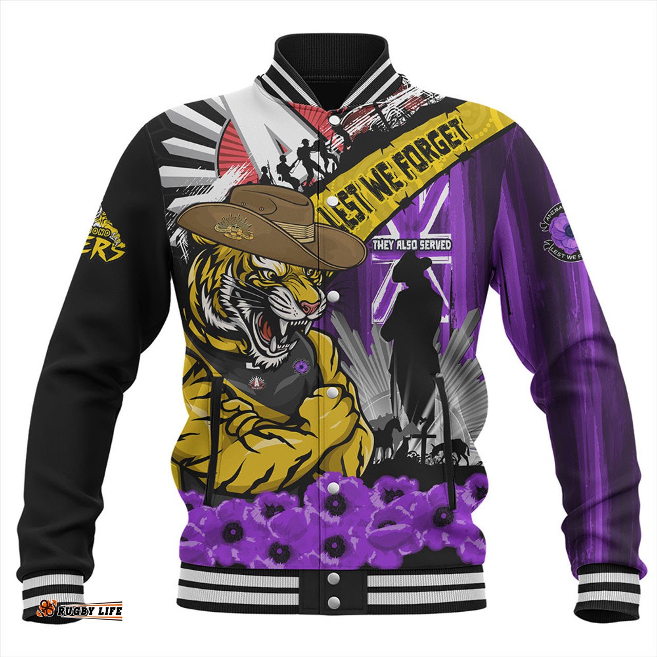 Amazing Aussie Richmond ANZAC Day Honor Purple Valor And Spirit Baseball Jacket