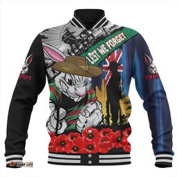 Amazing Aussie South Sydney Rabbitohs United In Spirit Anzac Day Tribute Baseball Jacket