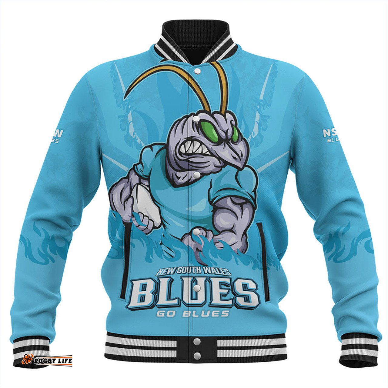 Amazing Aussie New South Wales Blues Strong Fighting Flame Go Blues Baseball Jacket