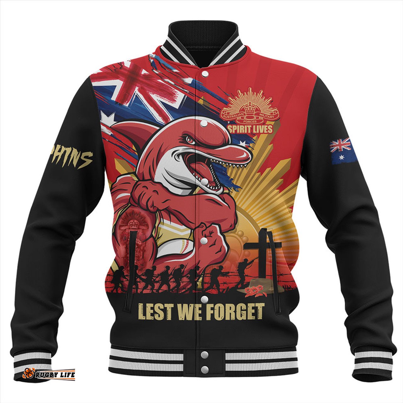 Amazing Aussie Redcliffe Dolphins Fearless ANZAC Defender Baseball Jacket