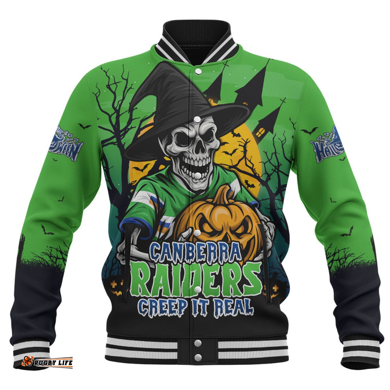 Amazing Aussie Canberra Raiders Dark Moon Rugby Halloween Battle Edition Baseball Jacket