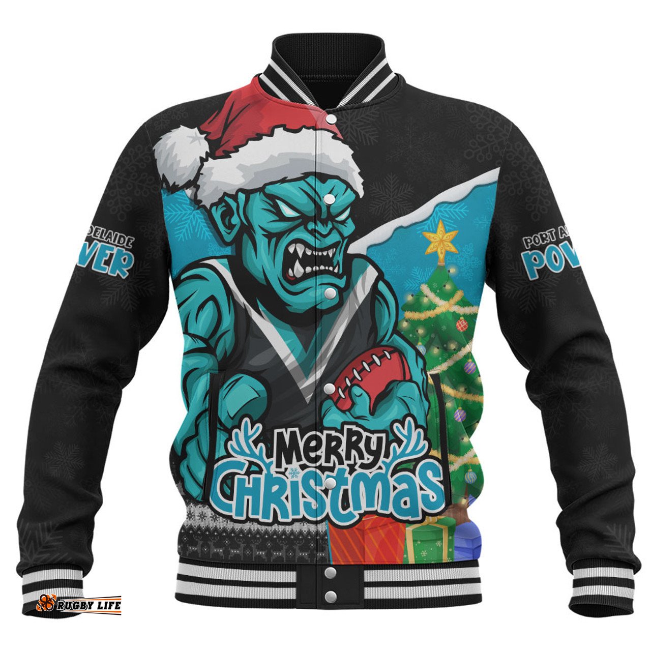 Amazing Aussie Port Adelaide Santa Scoring Touchdown On Christmas Game Day Baseball Jacket