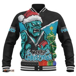Amazing Aussie Port Adelaide Santa Scoring Touchdown On Christmas Game Day Baseball Jacket