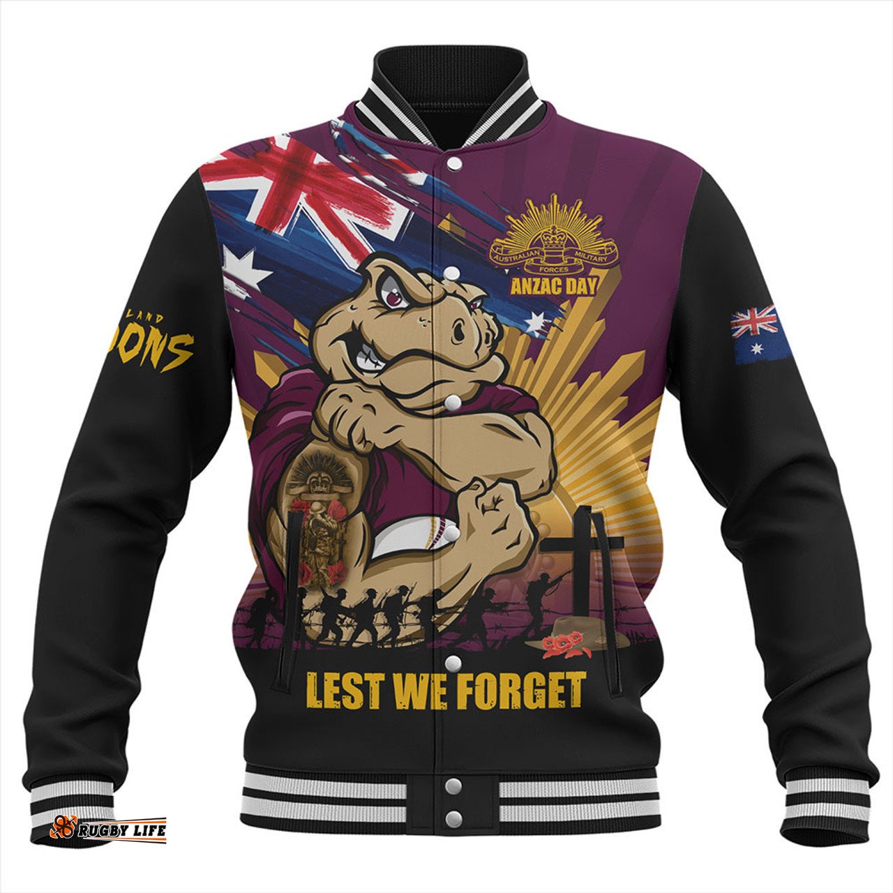 Amazing Aussie Queensland Maroons Fearless ANZAC Defender Baseball Jacket