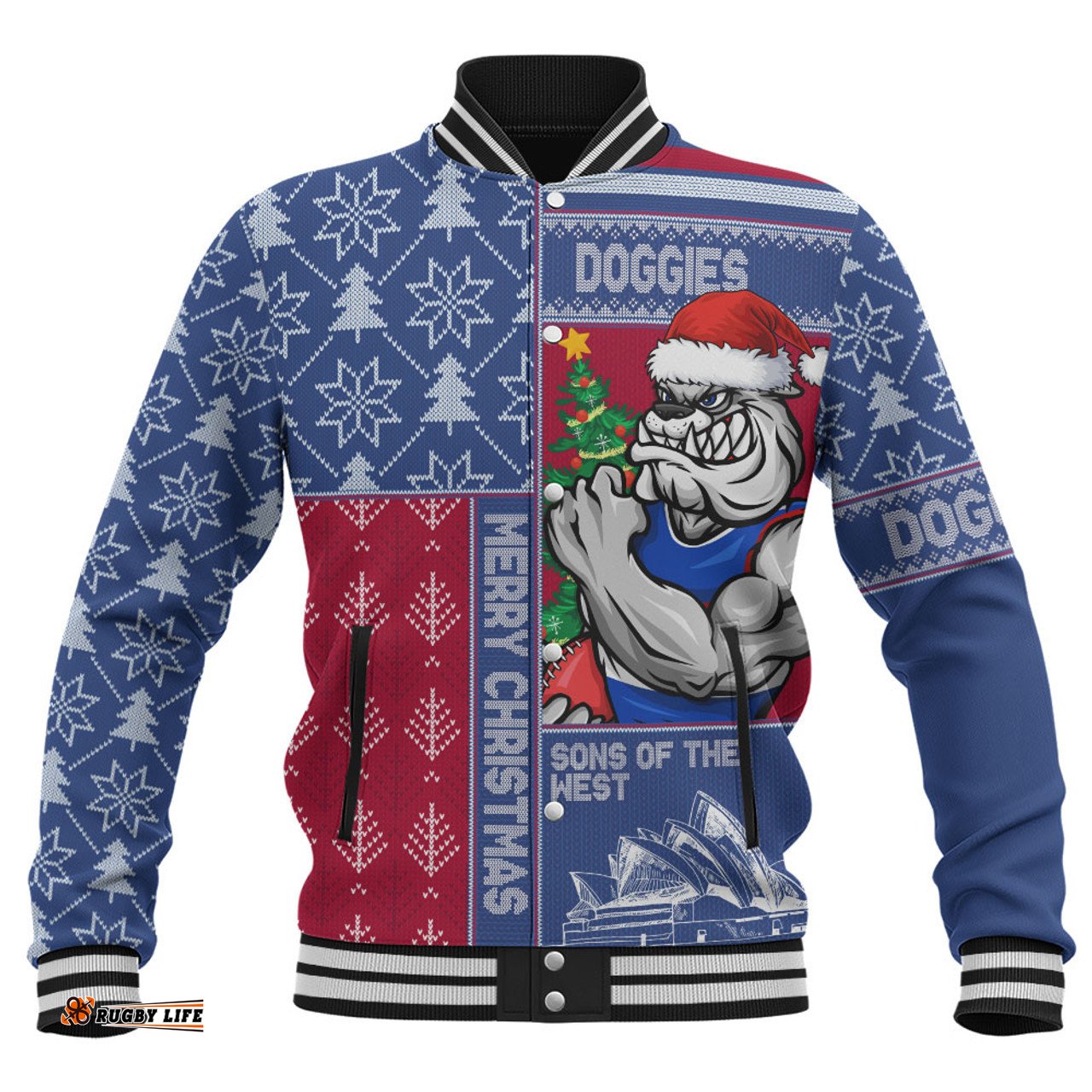 Amazing Aussie Western Bulldogs Merry Christmas Knit Style Festive Spirit Baseball Jacket