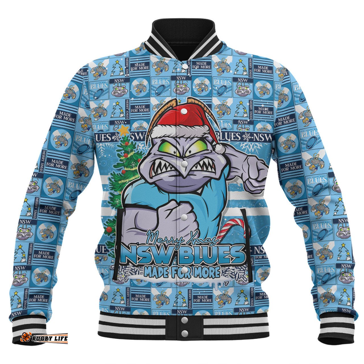 Amazing Aussie New South Wales Blues Merry Ugly Christmas Comic Style Baseball Jacket