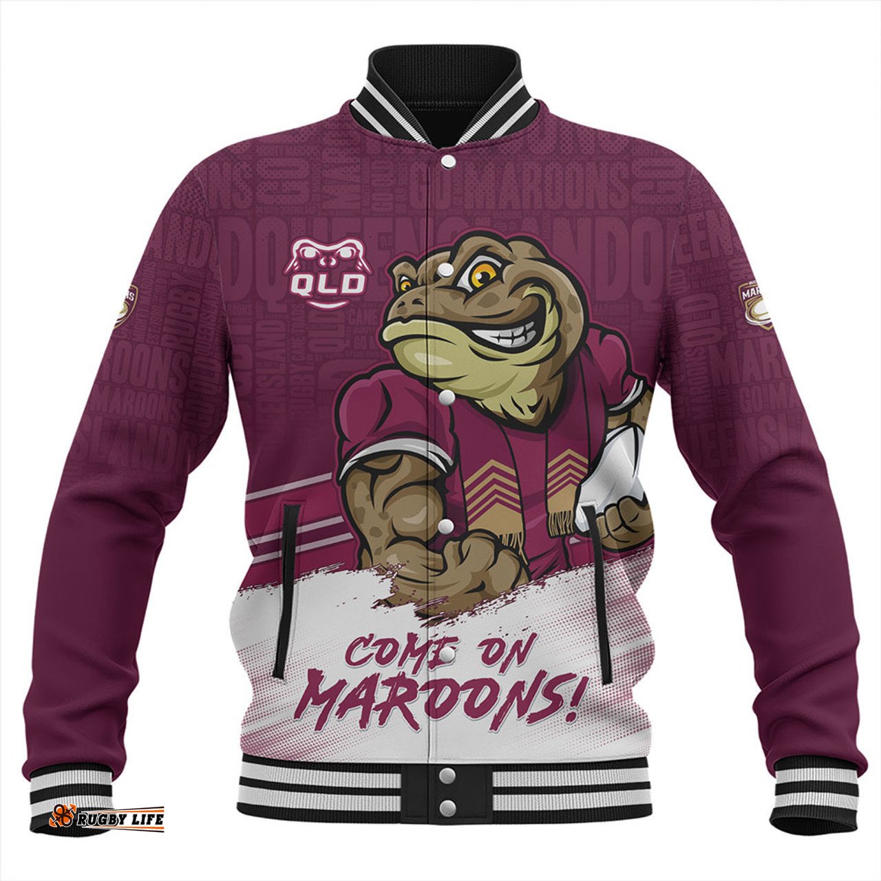 Amazing Aussie Queensland Maroons QLD Maroons Word Cloud Style Baseball Jacket