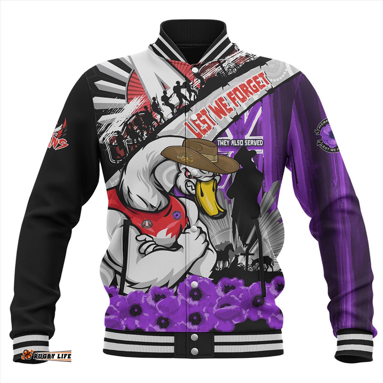 Amazing Aussie Sydney Swans ANZAC Day Honor Purple Valor And Spirit Baseball Jacket