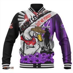 Amazing Aussie Sydney Swans ANZAC Day Honor Purple Valor And Spirit Baseball Jacket