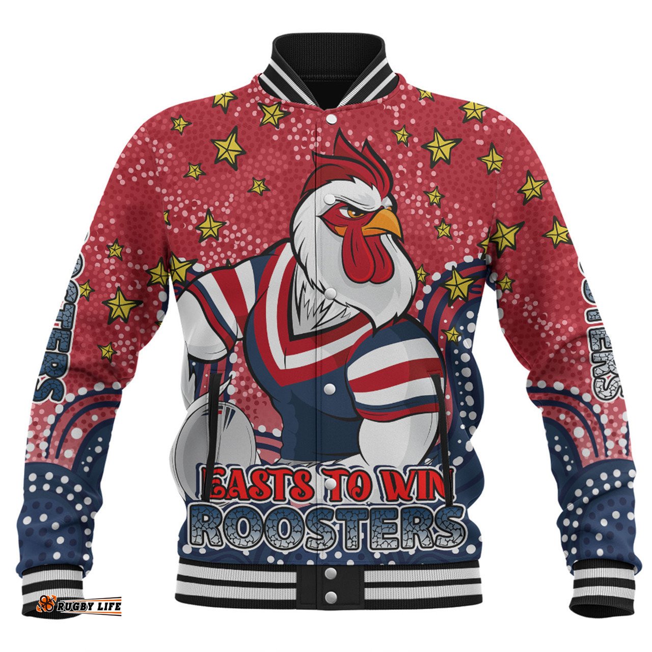 Amazing Aussie Sydney Roosters Custom Custom With Aboriginal Inspired Style Of Dot Painting Patterns Baseball Jacket