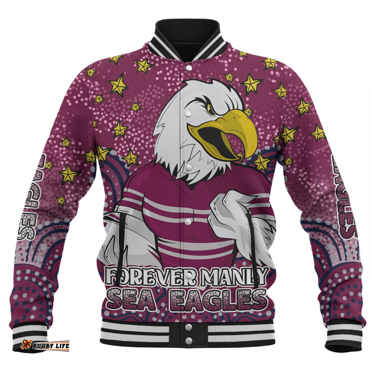 Amazing Aussie Manly Warringah Sea Eagles Custom Custom With Aboriginal Inspired Style Of Dot Painting Patterns Baseball Jacket