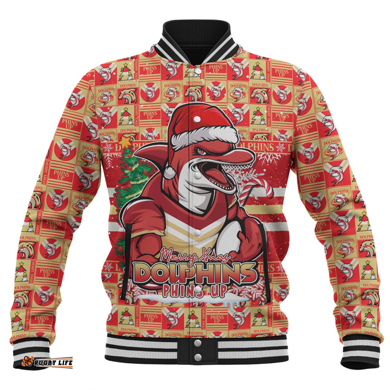 Amazing Aussie Redcliffe Dolphins Merry Ugly Christmas Comic Style Baseball Jacket