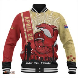 Amazing Aussie Redcliffe Dolphins Anzac Day Lest We Forget Strong Fighting Spirit Baseball Jacket