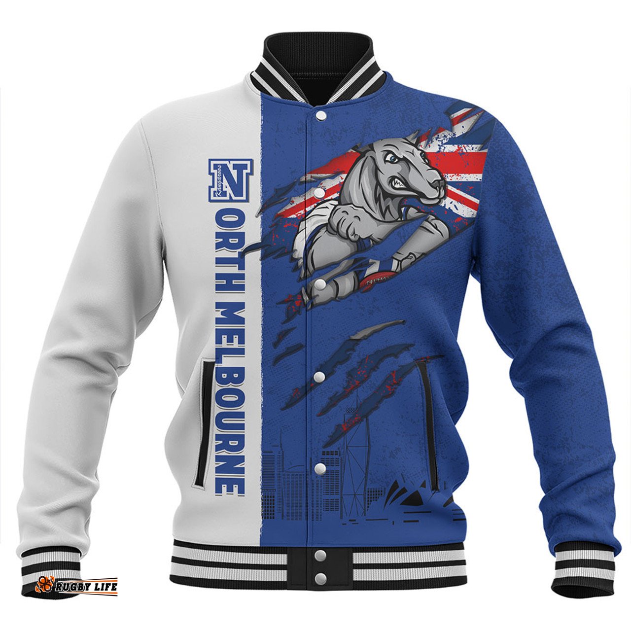 Amazing Aussie North Melbourne Burning Passion Of Power Scratch Style Baseball Jacket