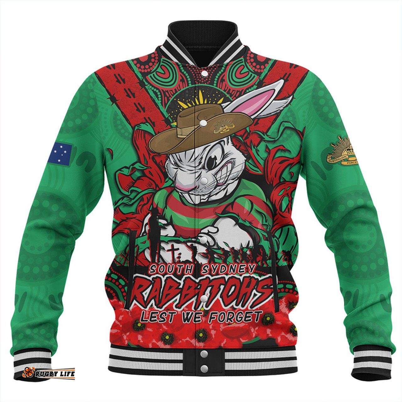 Amazing Aussie South Sydney Rabbitohs Ripped Legacy Of The Game The ANZAC Spirit Lives On Baseball Jacket