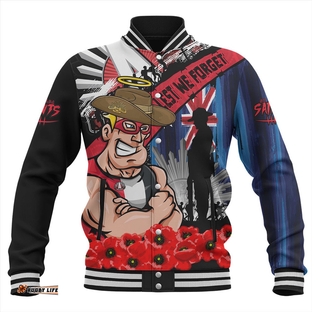 Amazing Aussie St Kilda Anzac Day Honor United In Spirit Baseball Jacket