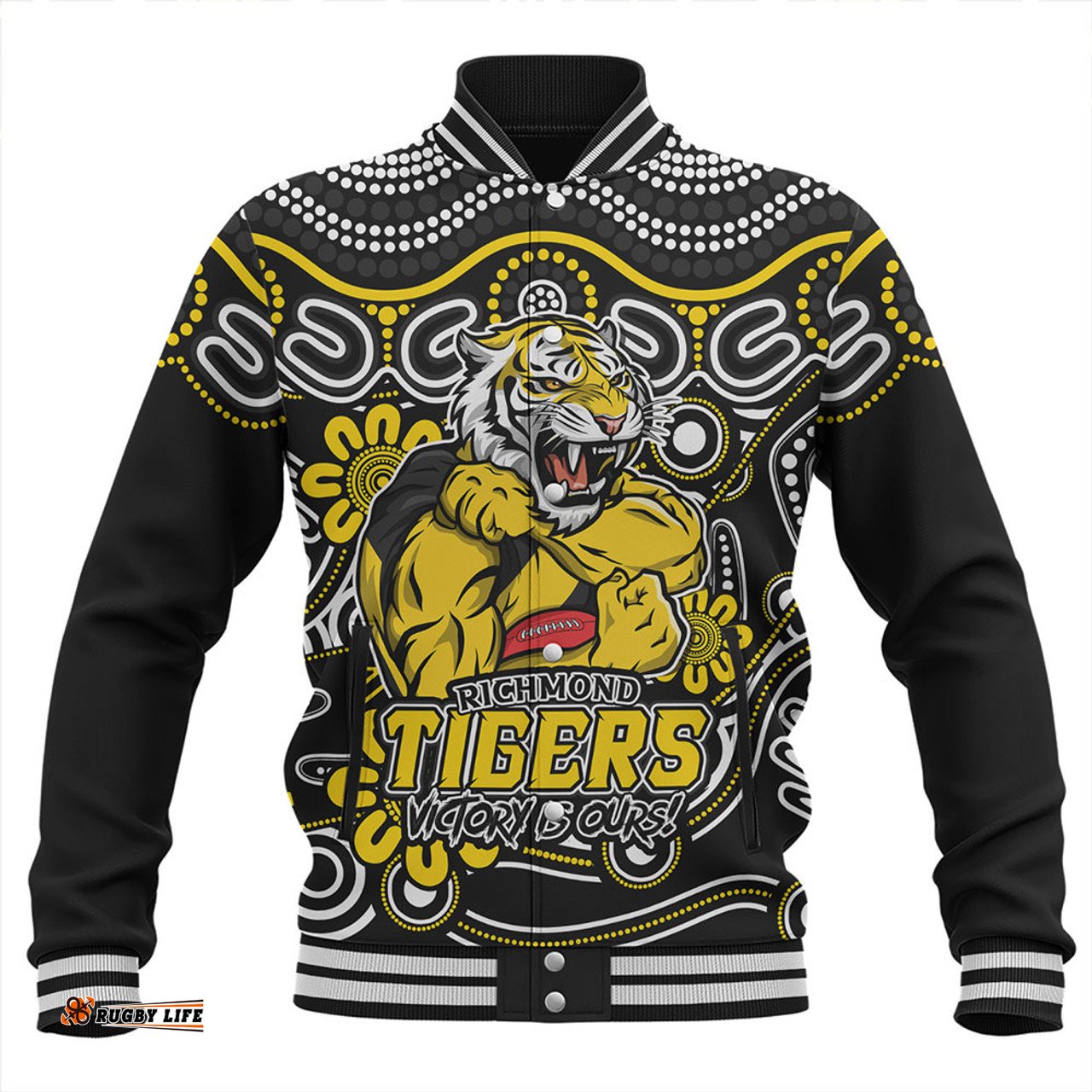 Amazing Aussie Richmond Aboriginal Inspired Tough Fan Football For Life Baseball Jacket
